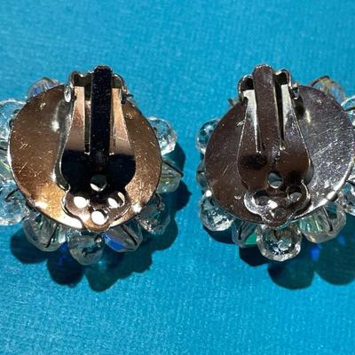 Vintage Fashion Crystal Clip=on Earrings in VG Preowned Condition as Pictured.