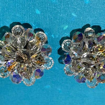 Vintage Fashion Crystal Clip=on Earrings in VG Preowned Condition as Pictured.
