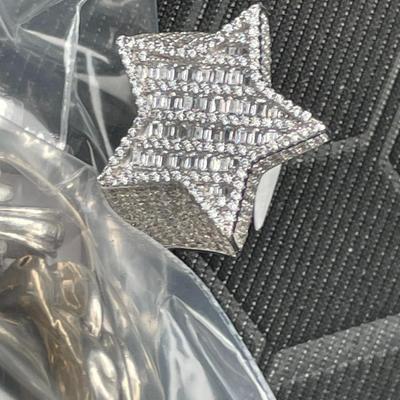 Men's or Women's Baguette MOISSANITE Iced Out Star Ring, Solid .925 Sterling Silver Passes DIAMOND TESTS in VG Preowned...