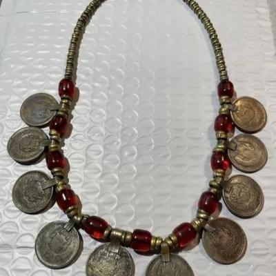 Vintage Afghan Handmade Authentic 10-Coin Fashion Necklace 16" Long Preowned from an Estate.