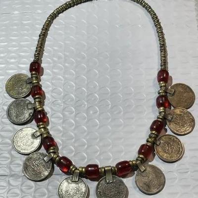 Vintage Afghan Handmade Authentic 10-Coin Fashion Necklace 16" Long Preowned from an Estate.