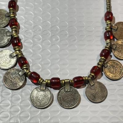 Vintage Afghan Handmade Authentic 10-Coin Fashion Necklace 16" Long Preowned from an Estate.