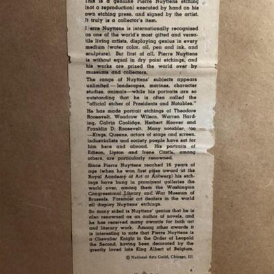 Original Pierre Nuyttens "Chinese Merchant" Etching Frame Size 14.75" x 18.75" Preowned from an Estate as Pictured.