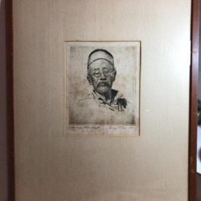 Original Pierre Nuyttens "Chinese Merchant" Etching Frame Size 14.75" x 18.75" Preowned from an Estate as Pictured.