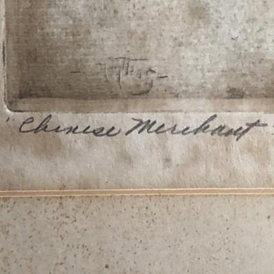 Original Pierre Nuyttens "Chinese Merchant" Etching Frame Size 14.75" x 18.75" Preowned from an Estate as Pictured.