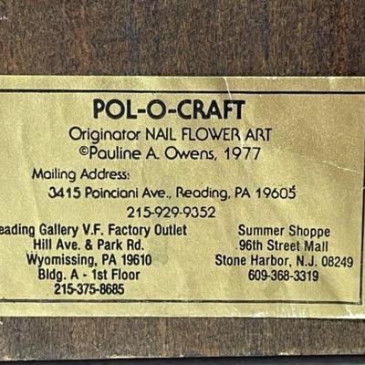 Vintage Nail Flower Art (Pol-O-Craft) Flowers Arranged in a Vase in a 3-D Format as Pictured. Frame Size 9" x 10.