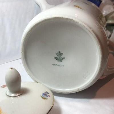 Vtg German Reinecke Brand-1796 Flowered Ceramic Coffee Pot 9.5" Tall in VG Condition as Pictured.