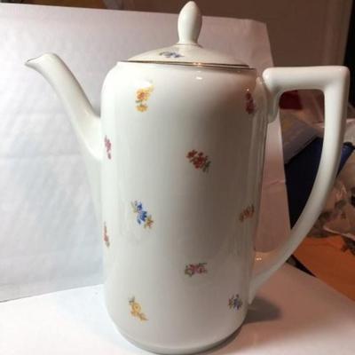 Vtg German Reinecke Brand-1796 Flowered Ceramic Coffee Pot 9.5" Tall in VG Condition as Pictured.