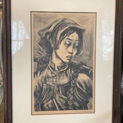Scarce Original Hand Signed Lithograph by Marion Greenwood Frame Size 15.5" x 19.5" as Pictured.