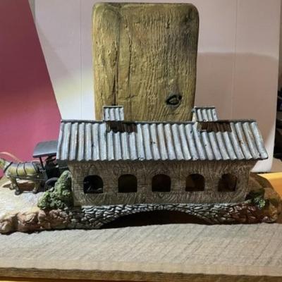 Vintage Amish Wood & Resin Hand Made Horse Buggy/Covered Bridge Scene 10.50" x 15.50" w/Repurposed Wood as Pic'd.