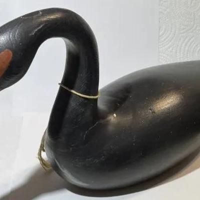 Vintage Solid Wooden Duck/Goose Decoy Signed Corner 14.5" Long Dated 1974 in Good Preowned Condition.