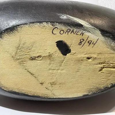 Vintage Solid Wooden Duck/Goose Decoy Signed Corner 14.5" Long Dated 1974 in Good Preowned Condition.