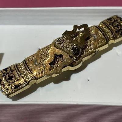 Attractive Late Victorian Gold-Plated Swivel Bar Pin 2.25" Long Circa 1900-1910 in VG Preowned Condition.