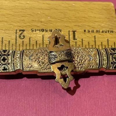 Attractive Late Victorian Gold-Plated Swivel Bar Pin 2.25" Long Circa 1900-1910 in VG Preowned Condition.