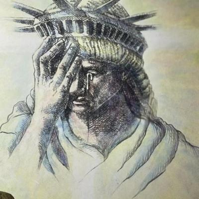 Liberty Weeps by Diane McGovern Limited Edition #1/25 18.5" x 23" Preowned from an Estate Matted Unframed.