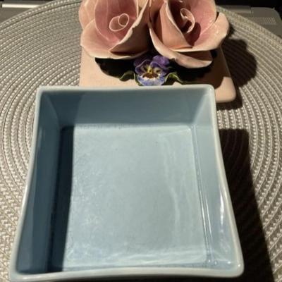 Vintage Mid-Century Capodimonte Floral Trinket Box 5" x 5" in Good Preowned Condition as Pic'd.