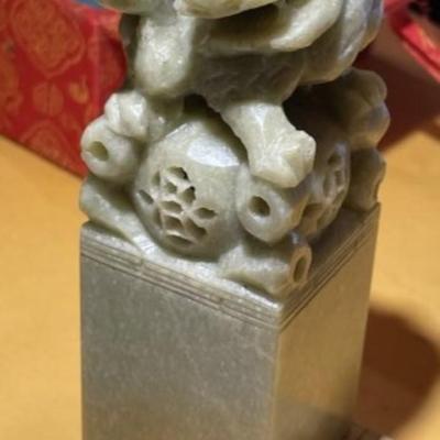 Vintage Heavy Chinese Carved Soapstone Artwork Ink Stamp Larger Size as Pictured.