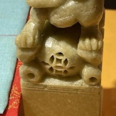 Vintage Heavy Chinese Carved Soapstone Artwork Ink Stamp Larger Size as Pictured.