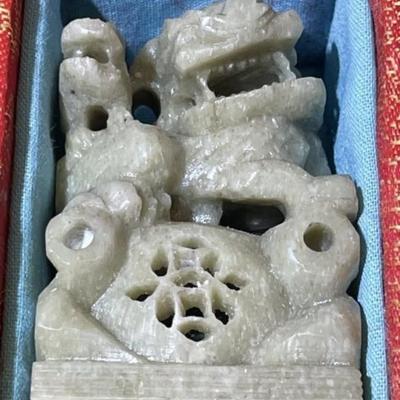 Vintage Heavy Chinese Carved Soapstone Artwork Ink Stamp Larger Size as Pictured.