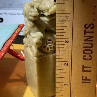 Vintage Heavy Chinese Carved Soapstone Artwork Ink Stamp Larger Size as Pictured.