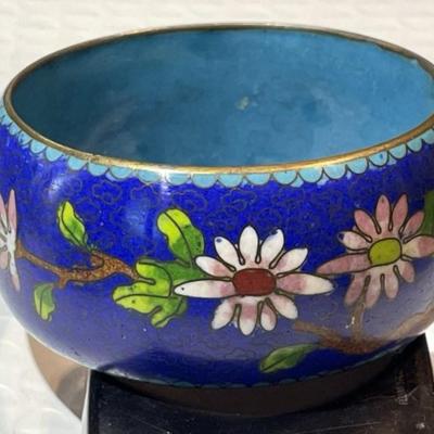 Vintage Asian Large 1.25" Wide Cloisonne Enameled Bangle Bracelet Standard Size w/Flowers Leaves in Good Preowned Condition.