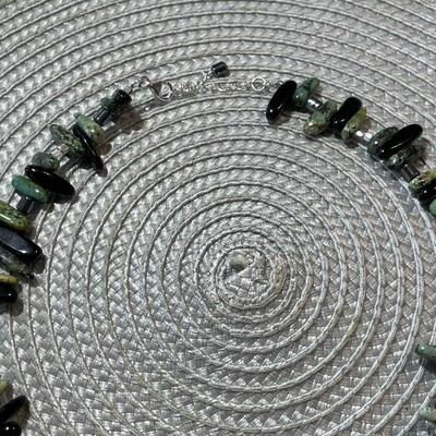 Vintage 16-18" Sterling Silver Adjustable Fashion Stone Necklace in VG Preowned Condition as Pictured.