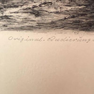 Paul Geissler Original Etching Print, Frame Size 12.75" x 16" Original Radierung Hand Pencil Signed Preowned from an Estate.