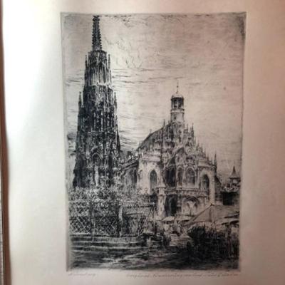 Paul Geissler Original Etching Print, Frame Size 12.75" x 16" Original Radierung Hand Pencil Signed Preowned from an Estate.
