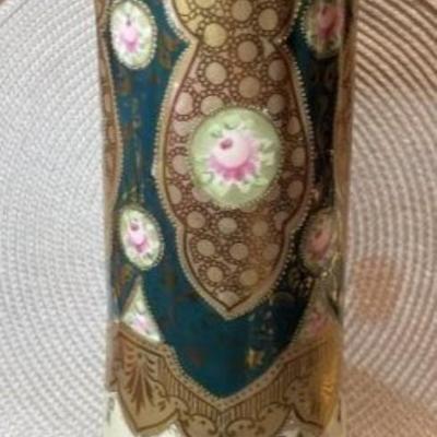 Antique Victorian Era Decorated Tankard/Pitcher Unmarked Base 13.5" Tall in Good Preowned Condition.