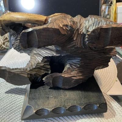 Vintage Japanese Arts & Crafts Hand Carved Bear Figure Signed from Hokkaido Japan (11.5" Long x 6,5" Tall BASE) in VG...