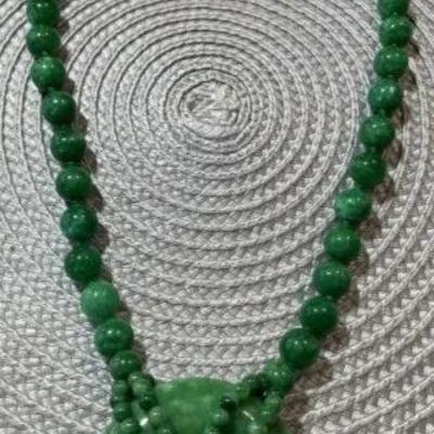 Vintage 24" Jade/Jadeite Large Bead Fashion Necklace w/2" Donut Pendant Preowned from an Estate. Very Nice Quality Beads as...
