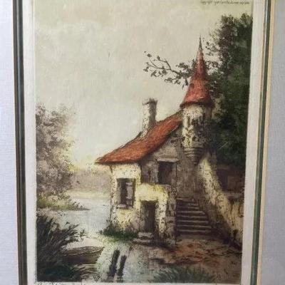 VINTAGE Camilla Lucas Boyer "Bords De L'Etang" Etching 11.5" x 14.5" in Good Preowned Condition.