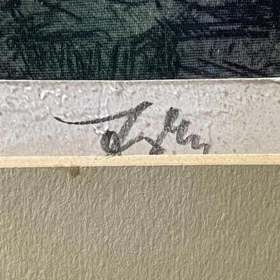 Vintage NAPOLI Artist Signed Silkscreen Lithograph Frame Size 14.5" x 18" in Good Preowned Condition.