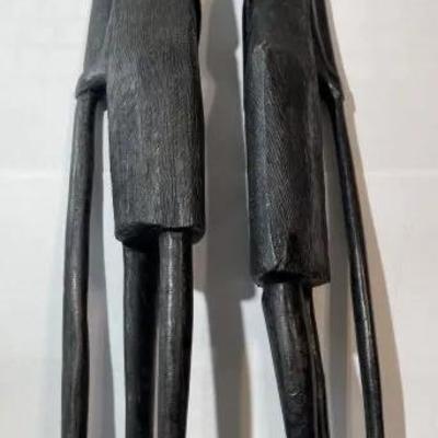Vintage African Hand Carved EBONY Figurines 15" & 15.50" Tall Made in Kenya Preowned from an Estate.