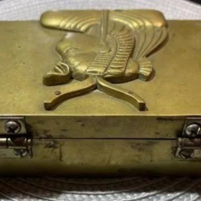 Vintage/Antique Egyptian Women Solid Brass Hinged Trinket Box 6" x 4" x 1.5" in Good Preowned Condition. (Possibly...
