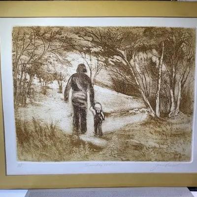 An Original Joan Purcell Pencil Signed Artist Proof Etching 16" x 20" Matted/Unframed as Pictured.