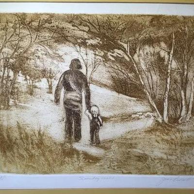 An Original Joan Purcell Pencil Signed Artist Proof Etching 16" x 20" Matted/Unframed as Pictured.