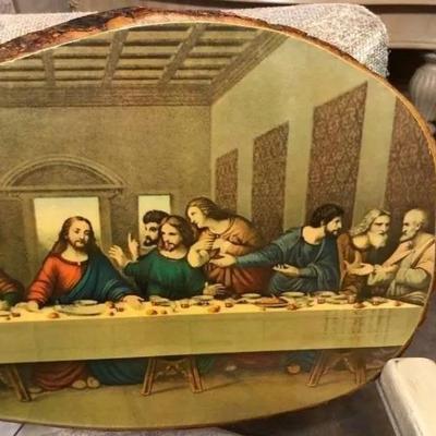 The Last Supper Large Size 12" x 21" on a Wooden Tree Slab Made in USA as Pictured.