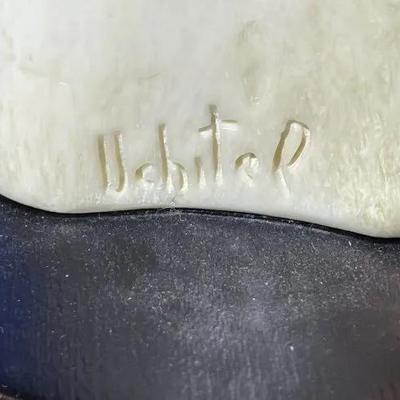 Vintage Israeli Hand Carved Bone Shepherd/Sheep Vase by Uchitel 12" Tall in VG Preowned Condition.