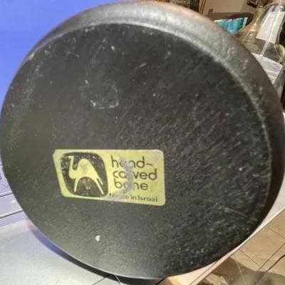 Vintage Israeli Hand Carved Bone Shepherd/Sheep Vase by Uchitel 12" Tall in VG Preowned Condition.