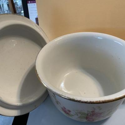 Vintage Early English Chamber Pot w/Lid 9" Diameter Preowned from an Estate as Pictured.