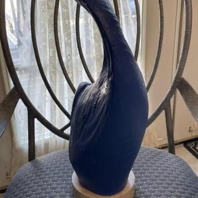 Vintage Driftwood Blue Artwork on a Marble Base 16.75" Tall Preowned from an Estate in Good Condition.