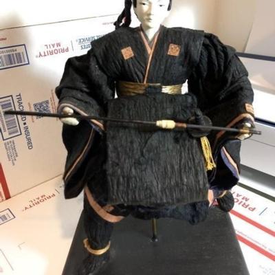 Vintage Japanese Samurai Warrior Paper Mache Figurine 13" Tall w/Base Preowned from an Estate.