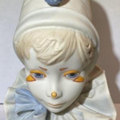 Vintage Mid-Century Cybis "Young Girl Clown Bust" on a Wooden Base - 9.5" Tall in VG Preowned Condition.