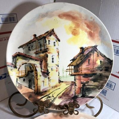 2-Vintage Italian Ceramic Charger Plates Hand Painted Signed by MITO 12" in Diameter. (Plates Only).