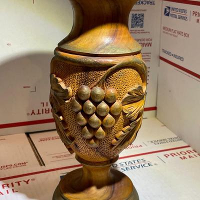 Vintage Carved Wooden Vase 10.5" Tall Preowned from an Estate in Good Condition.