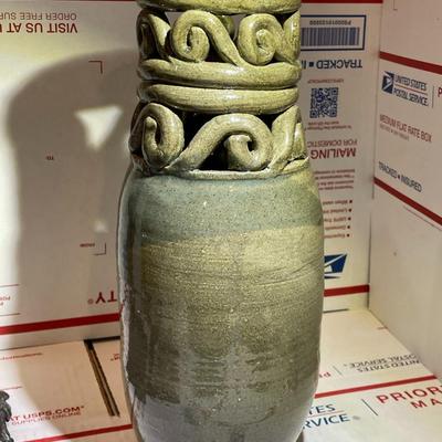 Unique Very Heavy Mid-Century Pottery Vase 12.25" Tall in Good Preowned Condition.