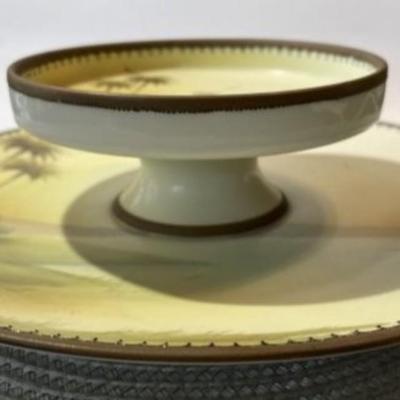 Vintage Nippon of Japan Hand Painted Two Tier Serving Dish 8.75" in Diameter VG Preowned Condition.