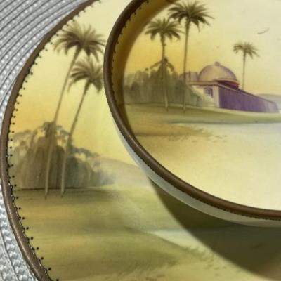 Vintage Nippon of Japan Hand Painted Two Tier Serving Dish 8.75" in Diameter VG Preowned Condition.