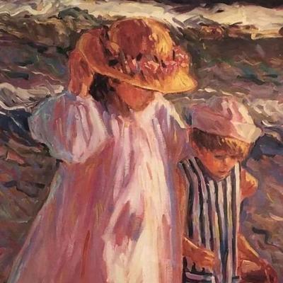 Irene Borg's Little Brother-II Signed & Numbered Lithograph 154/800 Framed 20.5" x 21.5" in Good Preowned Condition.